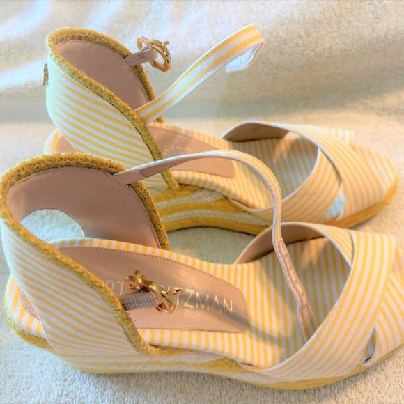 Stuart Weitzman | Like New Mirela Stripes espadrille wedges in Sunflower color - Picture 2 of 11